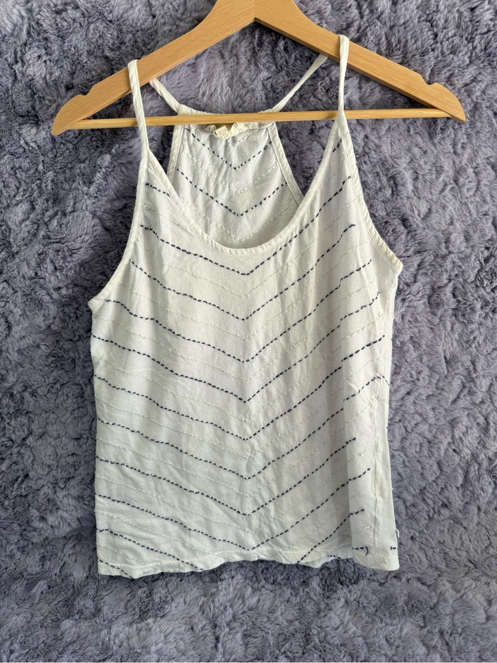 Synergy Organic Clothing |  White Tank Top with Navy Chevron Stitching